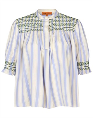 Smocked Gathered Bluse - Pastel Stripes